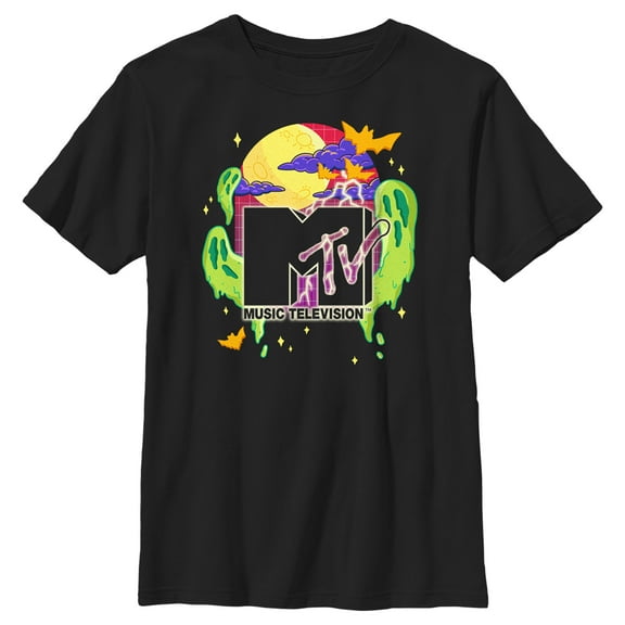 Boy's MTV Colorful Halloween Logo  Graphic Tee Black X Small