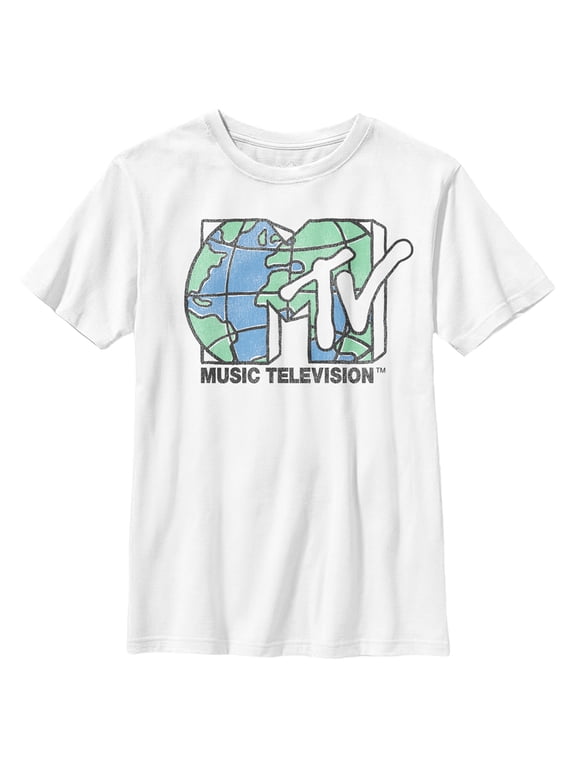 Boy's MTV Distressed Earth Day Logo Graphic Tee White Large