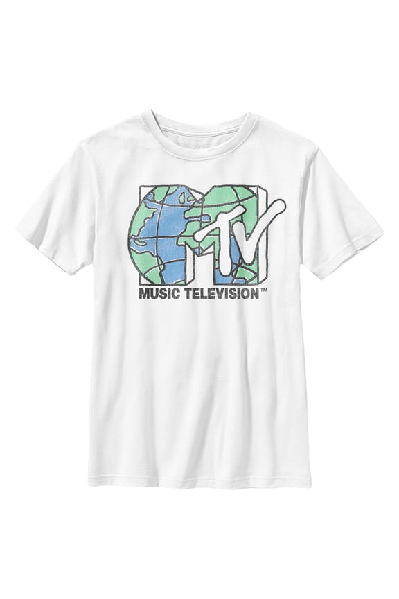 Boy's MTV Distressed Earth Day Logo Graphic Tee White X Large