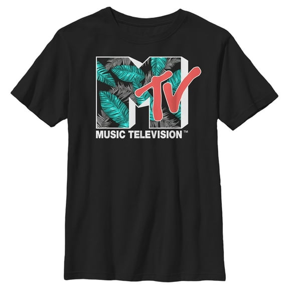 Boy's MTV Palm Frond Logo  Graphic Tee Black X Small