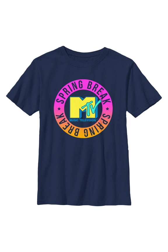 Boy's MTV Spring Break Circle Graphic Tee Navy Blue Large
