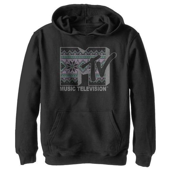 Boy's MTV Tapestry Logo  Pull Over Hoodie Black Medium