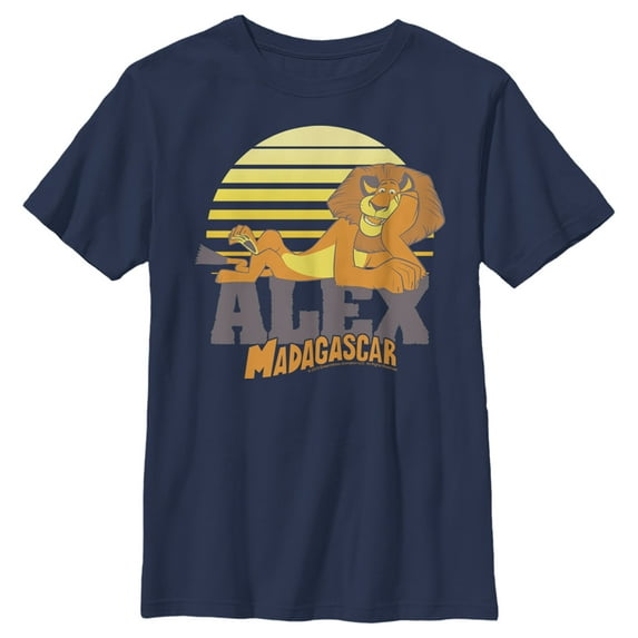 Boy's Madagascar Alex The Lion Character Name Graphic Tee Navy Blue X Large