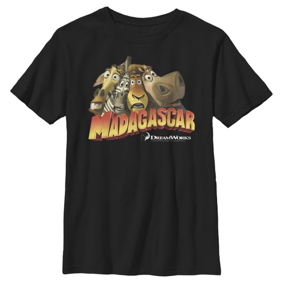 Boy's Madagascar Group Shot Classic Movie Logo Graphic Tee Black Small