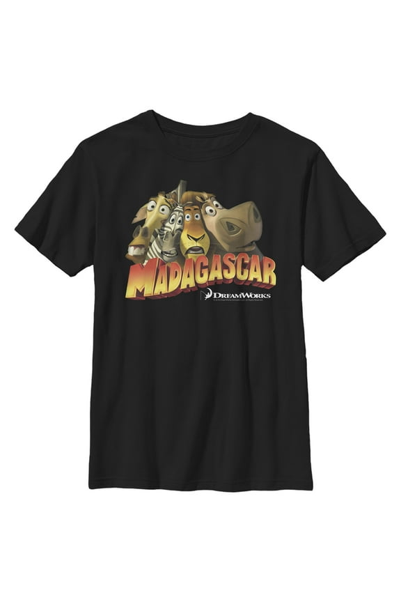 Boy's Madagascar Group Shot Classic Movie Logo Graphic Tee Black Small