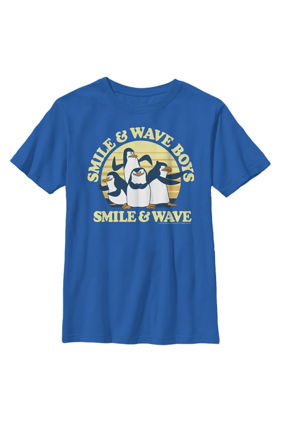 Boy's Madagascar Penguins Smile & Wave Graphic Tee Royal Blue X Small