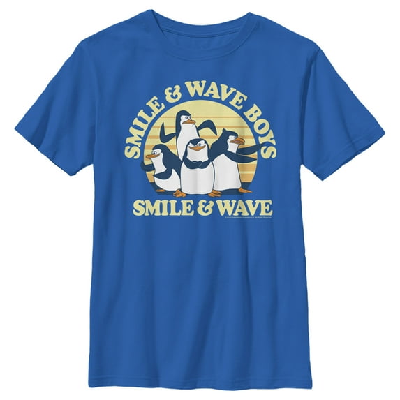 Boy's Madagascar Penguins Smile & Wave Graphic Tee Royal Blue X Small
