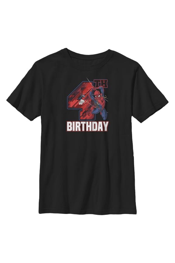 Boy's Marvel 4th Birthday Spidey  Graphic Tee Black Small