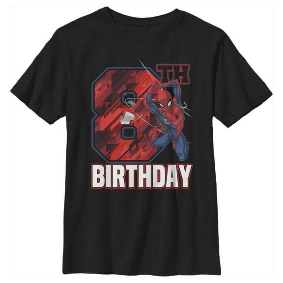 Boy's Marvel 8th Birthday Spidey  Graphic Tee Black Large