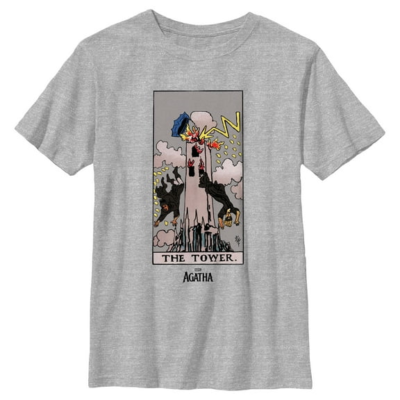 Boy's Marvel: Agatha All Along The Tower Tarot Card  Graphic T-Shirt