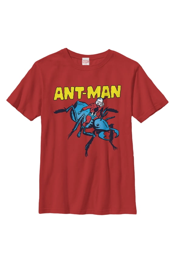 Boy's Marvel Ant-Man Vintage Ant Rider Cartoon Graphic Tee Red Medium
