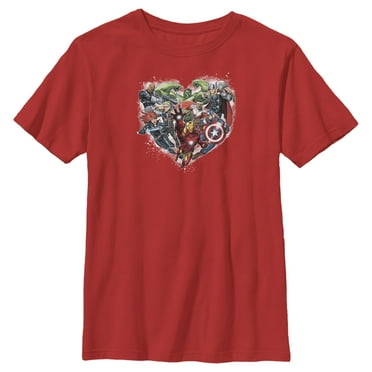 Boy's Marvel Avengers Assemble Heart Collage  Graphic Tee Red X Small
