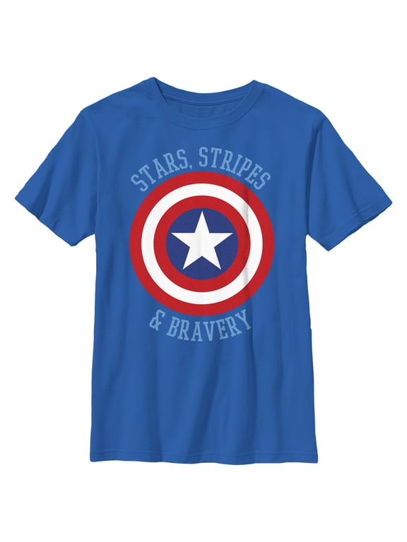 Boy's Marvel Avengers Captain America Stars Stripes & Bravery Graphic Tee Royal Blue Small