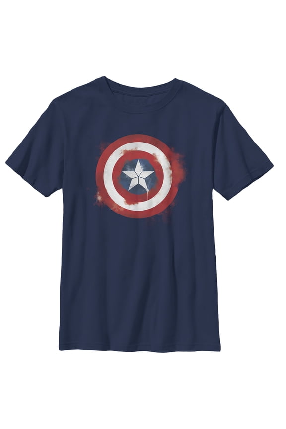 Boy's Marvel Avengers: Endgame Cap Smudged Shield  Graphic Tee Navy Blue Large