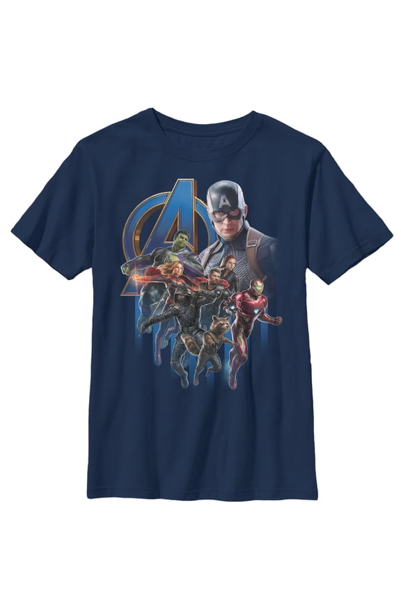 Boy's Marvel Avengers: Endgame Captain America's Team Graphic Tee Navy Blue X Large