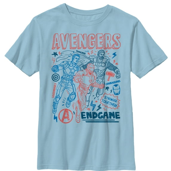 Boy's Marvel Avengers: Endgame Cartoon Doodle Print Graphic Tee Light Blue X Large