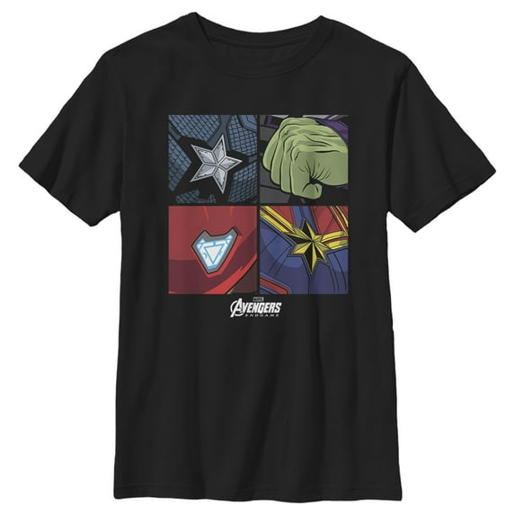 Boys' Husky Marvel Avengers: Endgame Emblem 4 Panel Graphic Tee Black Small