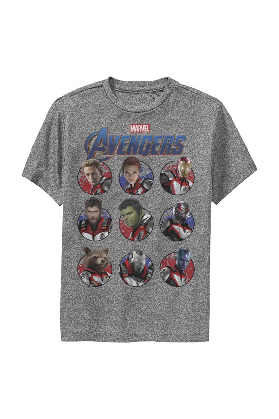 Boy's Marvel Avengers: Endgame Hero Circles  Performance Graphic Tee Charcoal Heather Small