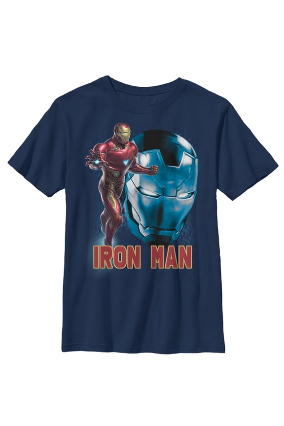 Boy's Marvel Avengers: Endgame Iron Man Helmet Graphic Tee Navy Blue Large