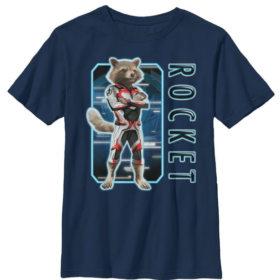 Boy's Marvel Avengers: Endgame Rocket Tech Frame Graphic Tee Navy Blue Large