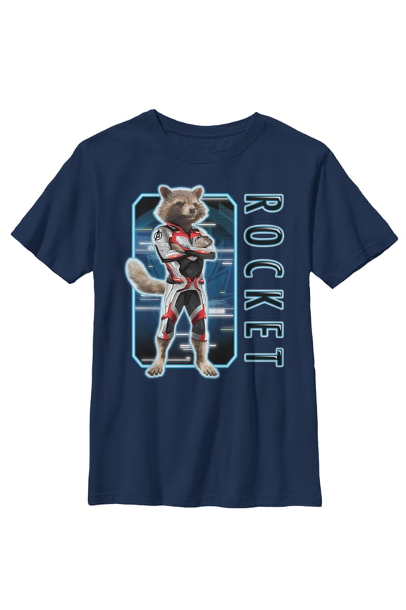 Boy's Marvel Avengers: Endgame Rocket Tech Frame Graphic Tee Navy Blue Medium