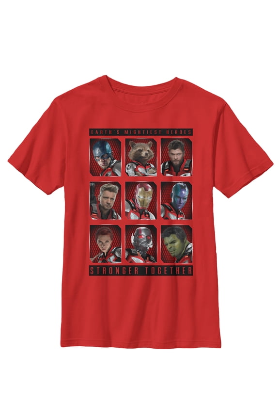 Boy's Marvel Avengers: Endgame Stronger Together Bingo Graphic Tee Red X Small