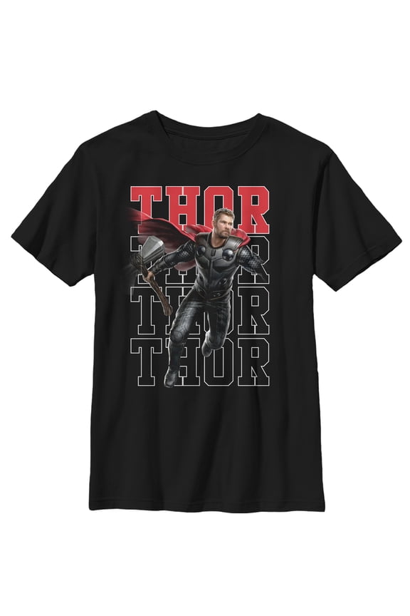 Boy's Marvel Avengers: Endgame Thor Repeat Graphic Tee Black Large