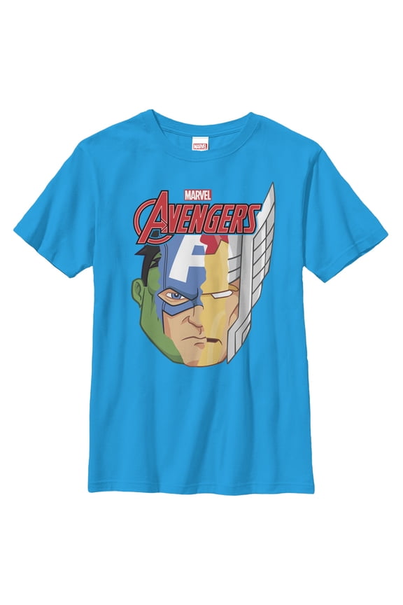 Boy's Marvel Avengers Face Split  Graphic Tee Turquoise Large
