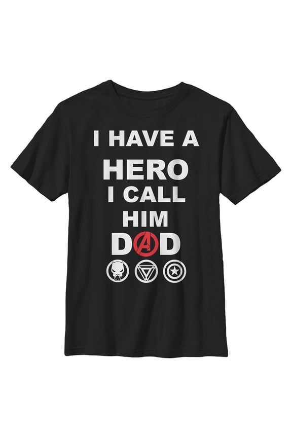 Boy's Marvel Avengers I Have a Hero I Call Him Dad  Graphic Tee Black Large