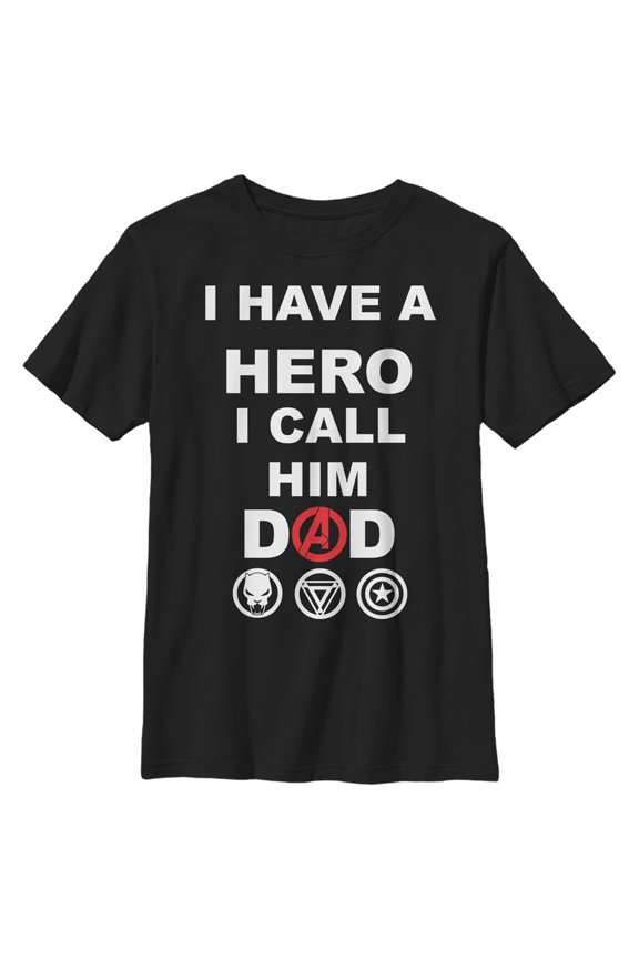 Boy's Marvel Avengers I Have a Hero I Call Him Dad Graphic Tee Black Medium