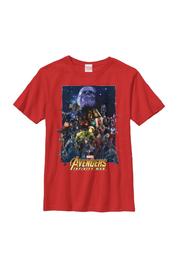 Boy's Marvel Avengers: Infinity War Character Collage Graphic Tee Red X Large