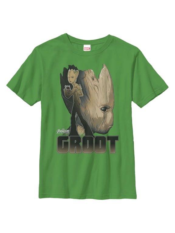 Boy's Marvel Avengers: Infinity War Groot Portrait Graphic Tee Kelly Green Large