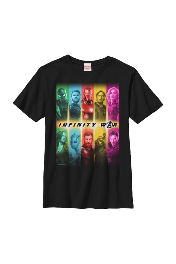 Boy's Marvel Avengers: Infinity War Hero Rainbow Panel Graphic Tee Black Large