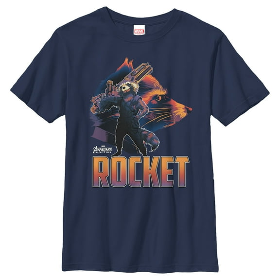 Boy's Marvel Avengers: Infinity War Rocket Raccoon Portrait Graphic Tee Navy Blue Large