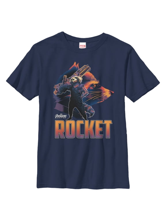 Boy's Marvel Avengers: Infinity War Rocket Raccoon Portrait Graphic Tee Navy Blue Small
