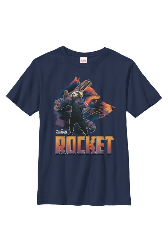 Boy's Marvel Avengers: Infinity War Rocket Raccoon Portrait Graphic Tee Navy Blue Small