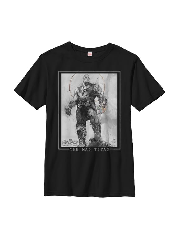 Boy's Marvel Avengers: Infinity War Thanos Grayscale Graphic Tee Black Large