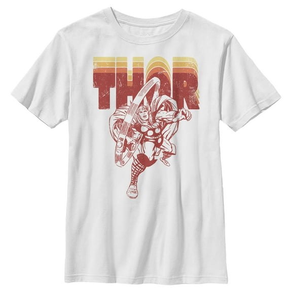 Boy's Marvel Avengers Thor Retro Name Stack Portrait  Graphic Tee White X Large