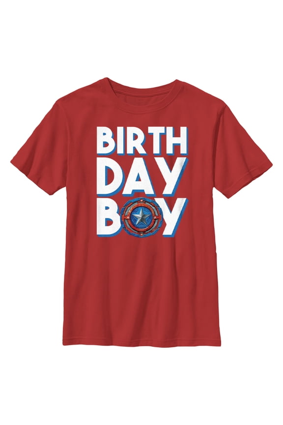Boy's Marvel Birthday Boy Cap Shield  Graphic Tee Red Large