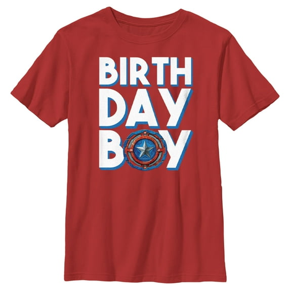 Boy's Marvel Birthday Boy Cap Shield Graphic Tee Red Medium