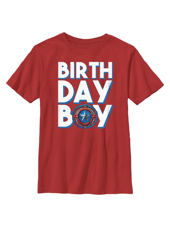 Boy's Marvel Birthday Boy Cap Shield Graphic Tee Red X Small