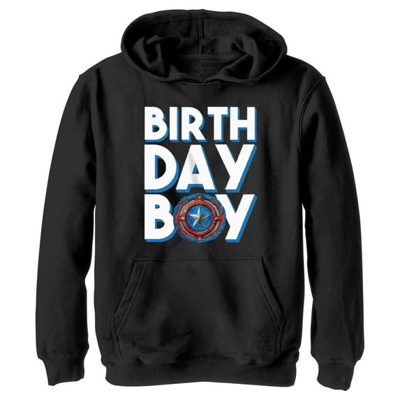 Boy's Marvel Birthday Boy Cap Shield Pull Over Hoodie Black Medium