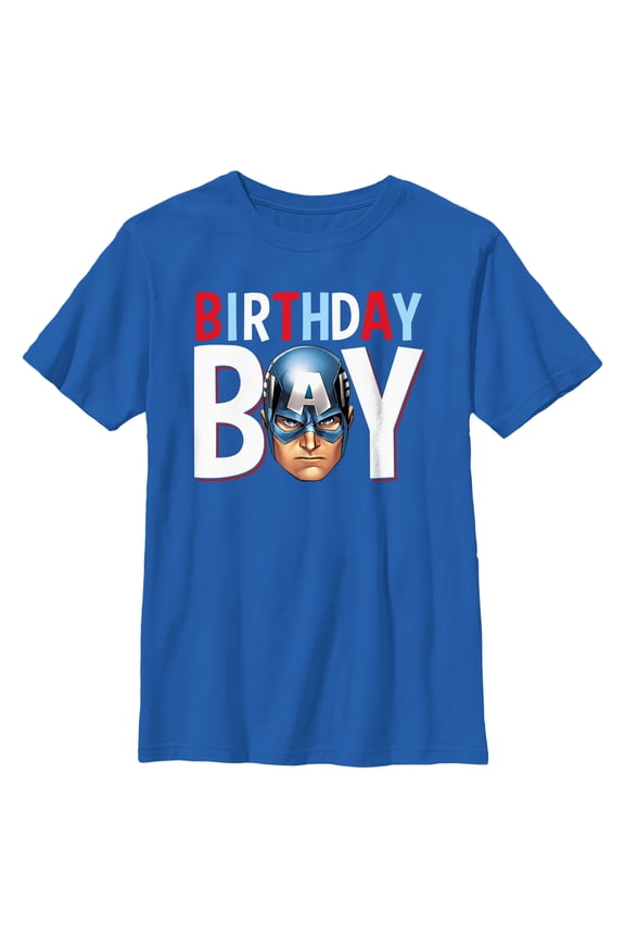 Boy's Marvel Birthday Boy Captain America  Graphic Tee Royal Blue Medium