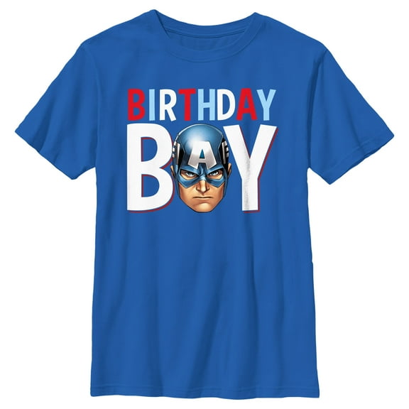 Boy's Marvel Birthday Boy Captain America  Graphic Tee Royal Blue Small