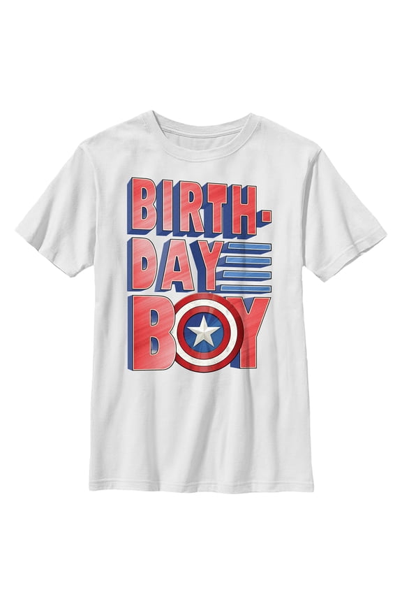 Boy's Marvel Birthday Boy Captain  Graphic Tee White Small