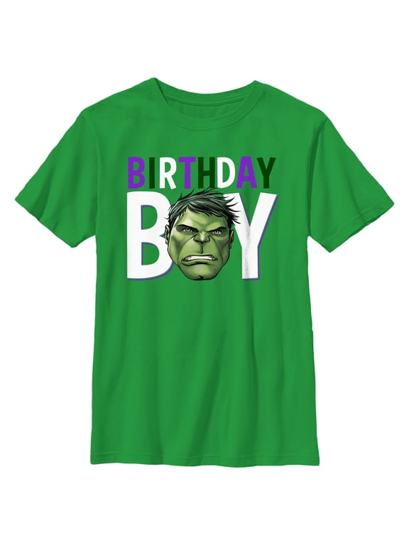 Boy's Marvel Birthday Boy Hulk Face Graphic Tee Kelly Green Large