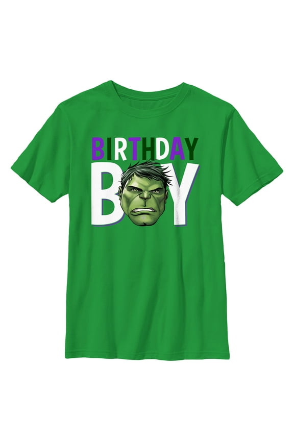Boy's Marvel Birthday Boy Hulk Face Graphic Tee Kelly Green Small