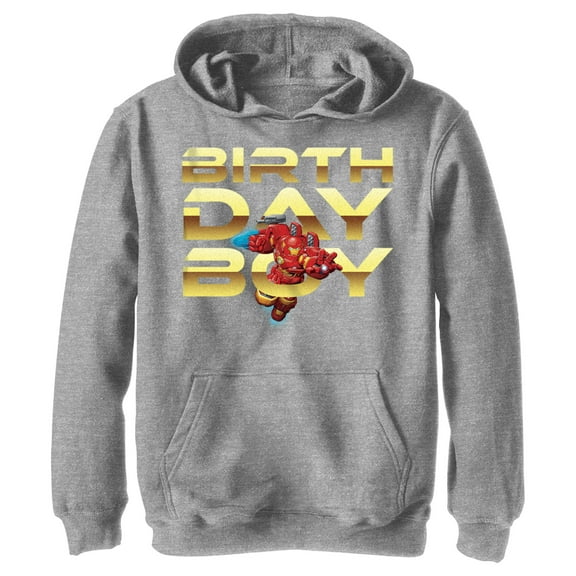Boy's Marvel Birthday Boy Hulkbuster Pull Over Hoodie Athletic Heather X Large