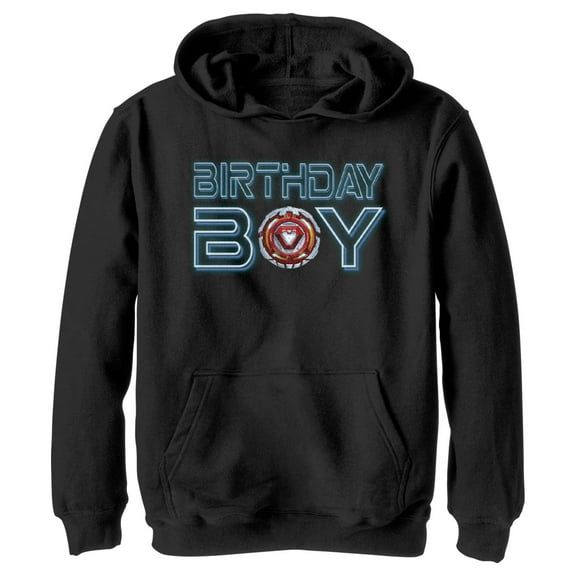 Boy's Marvel Birthday Boy Iron Man Core  Pull Over Hoodie Black X Large