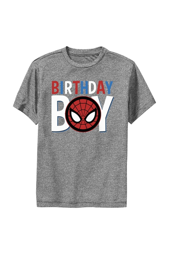 Boy's Marvel Birthday Boy Spider-Man Performance Graphic Tee Charcoal Heather Small